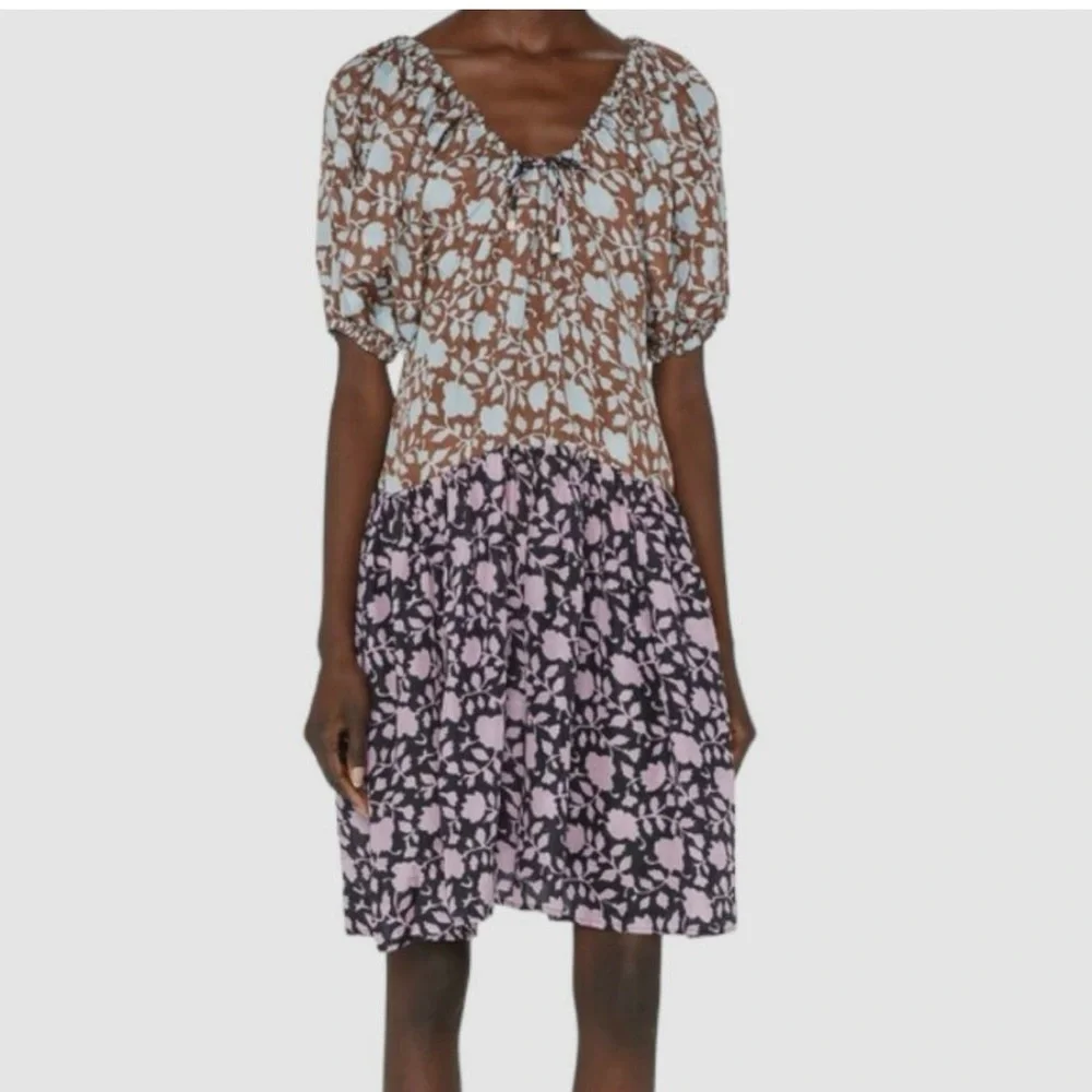 Hannah Chiara mixed print silk puff sleeve dress